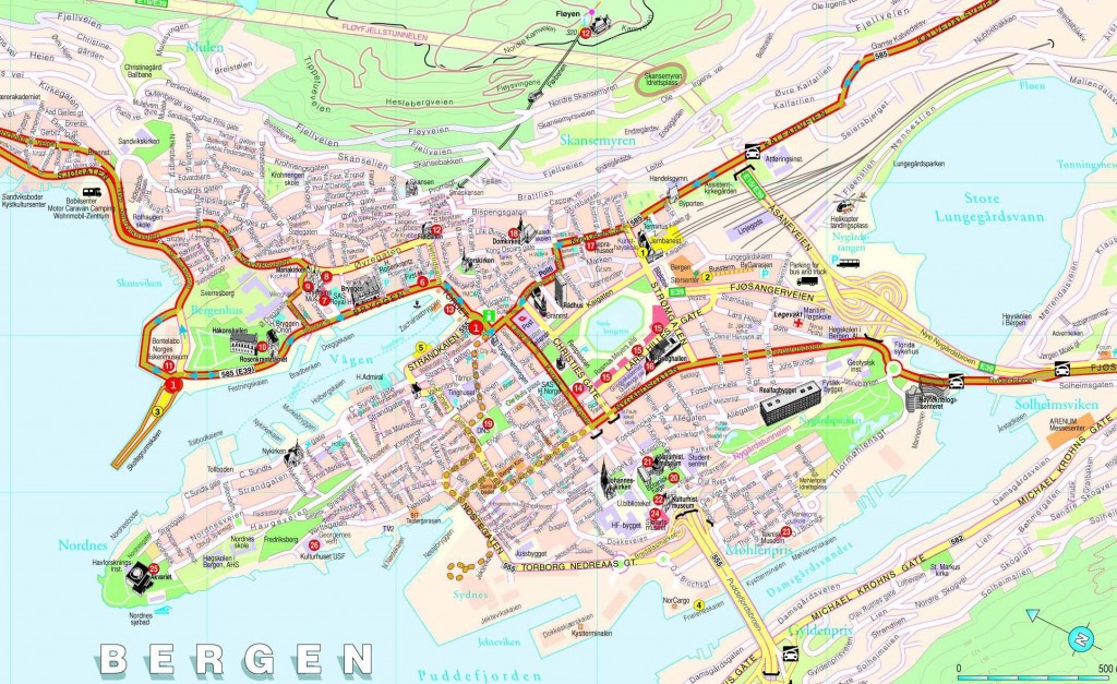 mapa del centro de Bergen